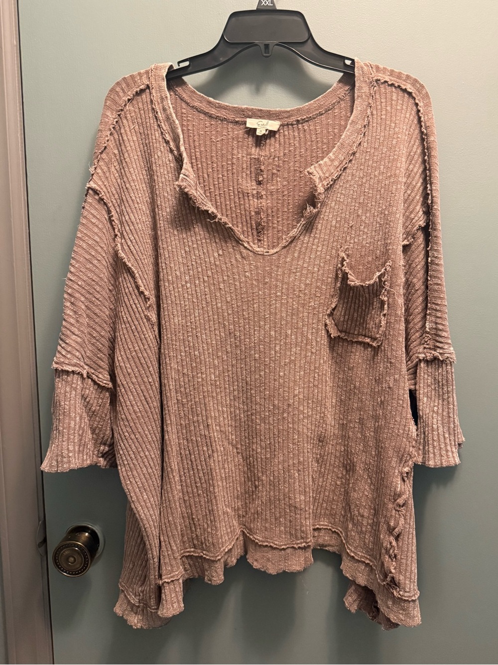 Easel Dusty Purple Ribbed Frayed Hem Tunic Top